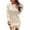 Beige, variant on Alkepwun Women Casual Crew Neck Knit Mini Fall Sweater Dresses Lantern Sleeve Cinched Waist Solid Color Pullover Jumper Sweaters