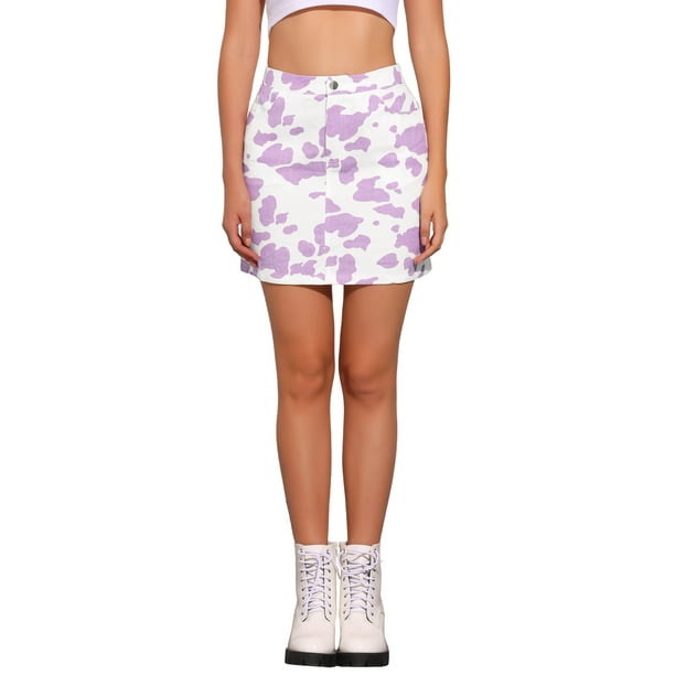 Faldas cortas casuales de vaca para mujeres Inspire Chic, de cintura alta, color púrpura, talla L