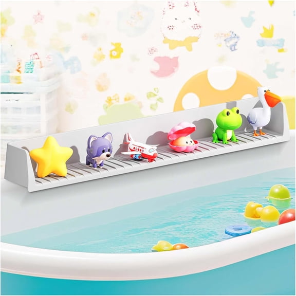 Bathtub Splash Guard for Kids - 31.4 Inch Extra Wide Bath Splash Barrier with 11 Strong Suction Cups, Flexible Silicone Tub Ledge Organizer to Keep Bathroom Floor Dry(Grey)