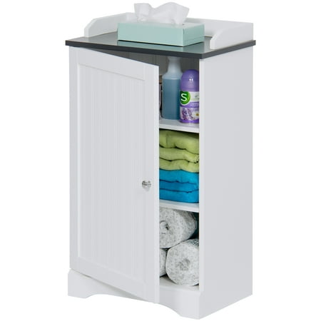 - Best Choice Products Modern Contemporary Home Bathroom Floor Storage Organization Cabinet for Linens, Toiletries, Towels, Soap w/ 1 Bottom Shelf, 2 Adjusting Shelves, Versatile Door - White