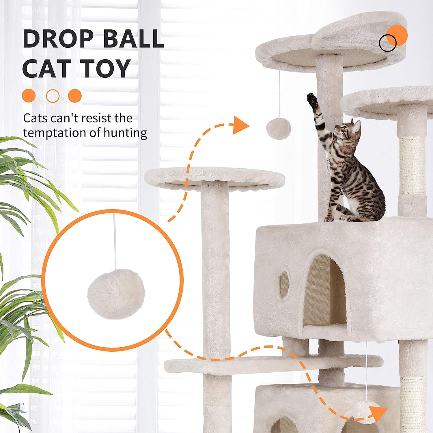 NiamVelo 70 inch Cat Tree Tower Furniture Cat Condo with Scratching Post for Indoor Kittens, Beige
