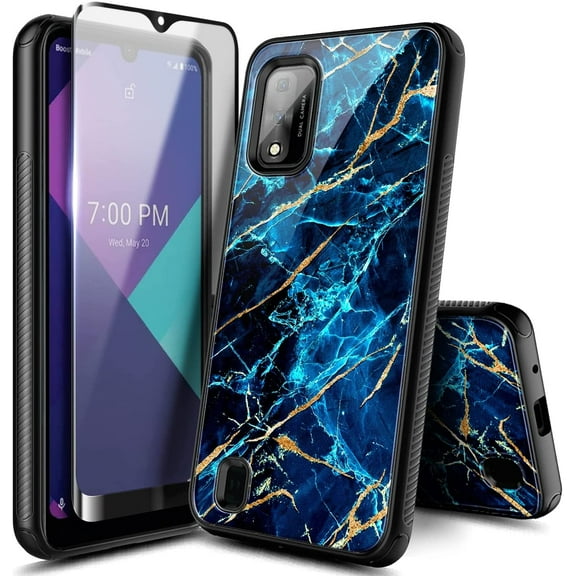Wiko Ride 3 Phone Case Case with Tempered Glass Screen Protector (Full Coverage), Hybrid Defender Protective Shockproof Rugged Durable Case (Sapphire)