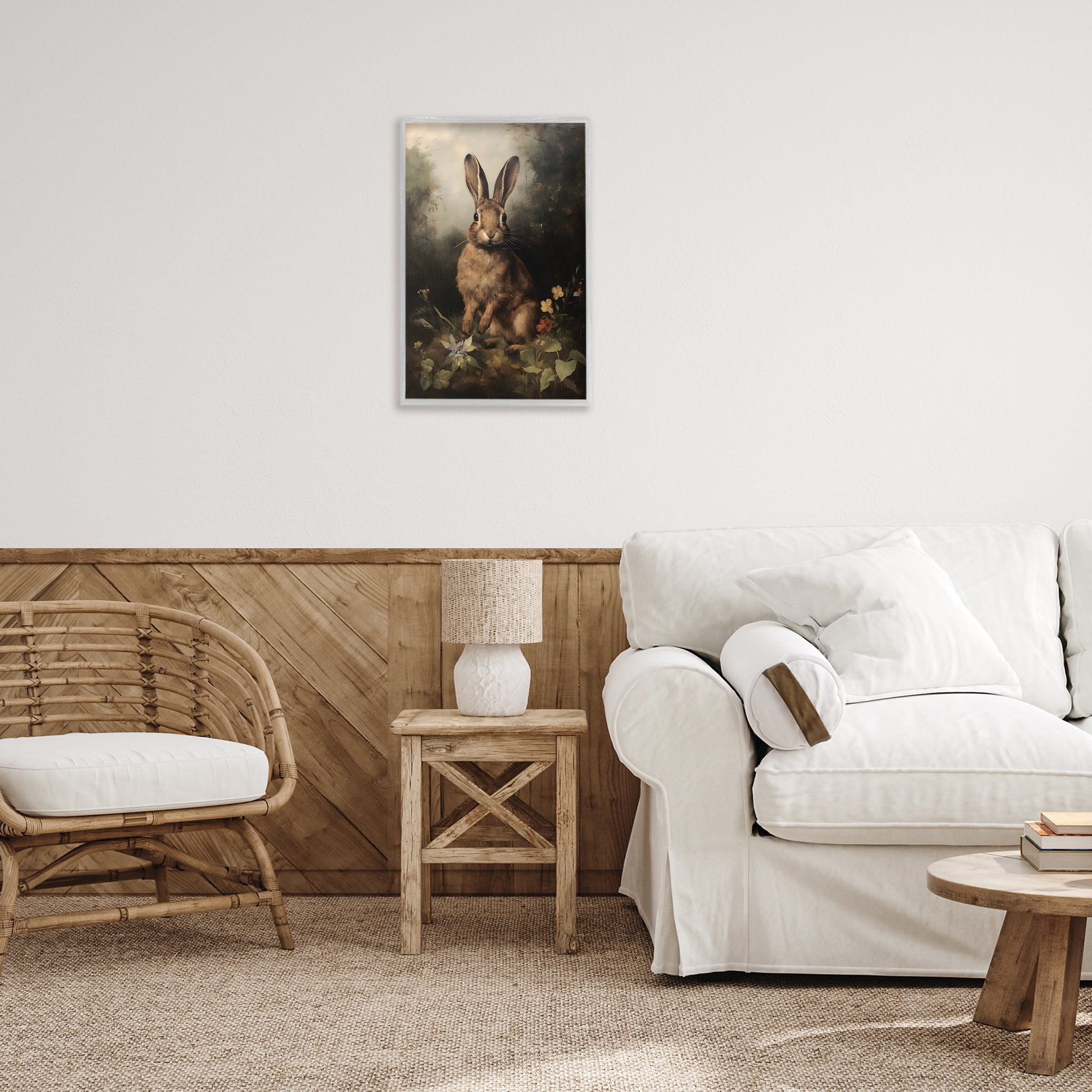 Stupell Industries Bunny in Nature Animals & Insects Painting Gray Framed Art Print Wall Art, 16 x 24