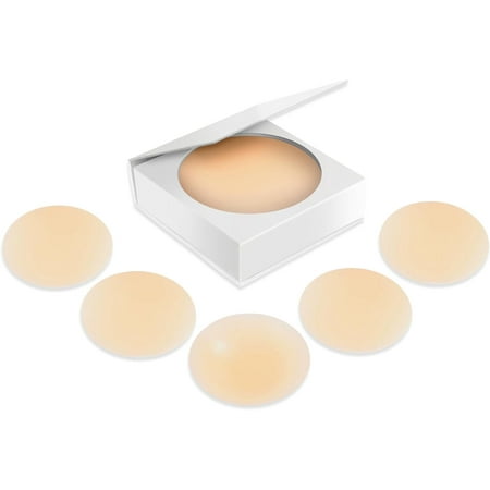 Nipple Covers - 3 Pairs of Reusable Adhesive Invisible Sticky Silicone Bra Nipple Coverage Pasties Breast Petal for Women 3 Pairs 4  Dark Skin