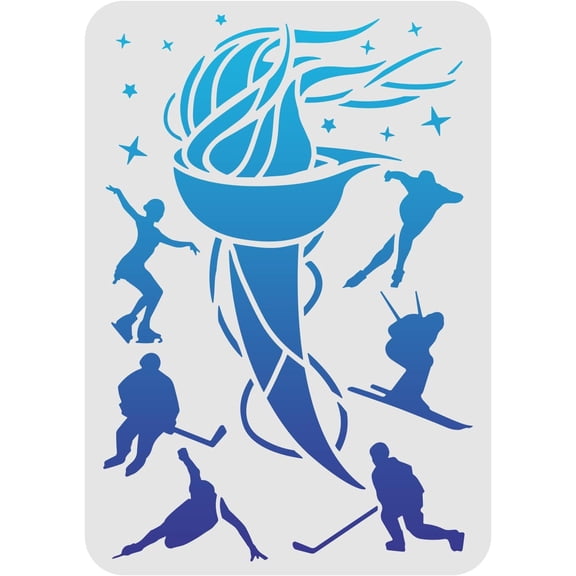 1 pc Winter Sport Stencils 11.7x8.3 inch A4 Plastic Ski Skating Drawing Painting Stencils Torch Star Wall Stencils Reusable Stencils for Painting on Wood Floor Wall and Tile