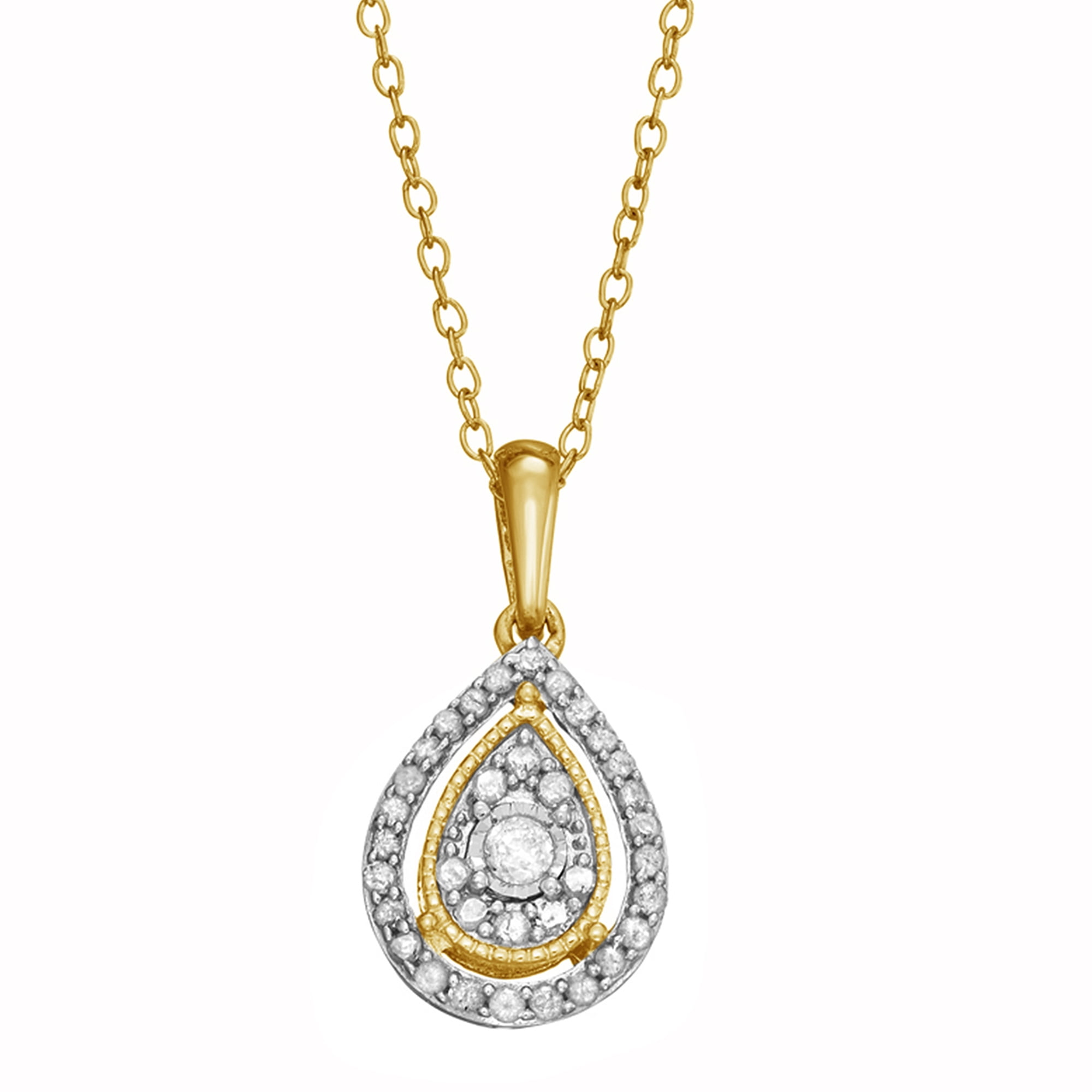 1/2 Carat T.W Sterling Silver Yellow Drop Shape Earrings and Pendant 2 Pcs set.