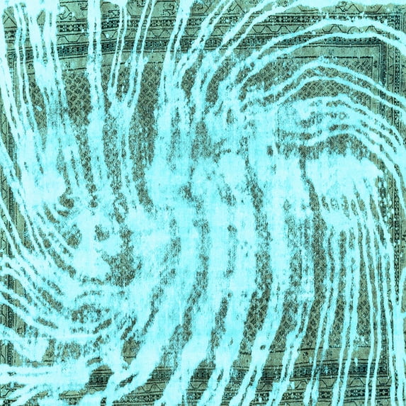 Ahgly Company Indoor Square Abstract Light Blue Modern Area Rugs, 7' Square