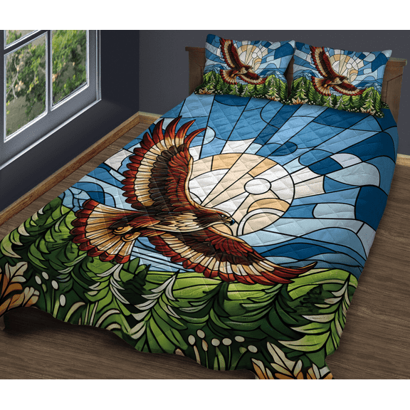 Lotusprinthandmade Hawk Bird Quilt Bedding Set Fold Hem