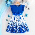 thumbnail image 2 of Robes de Printemps pour Filles Enfants Tout-Petits Filles Été Col Rond Manches à Volants Imprimés de Fleurs Robe Trapèze Décontractée avec Nœud Robe Bébé Bleu 6 Ans-7 Ans, 2 of 7