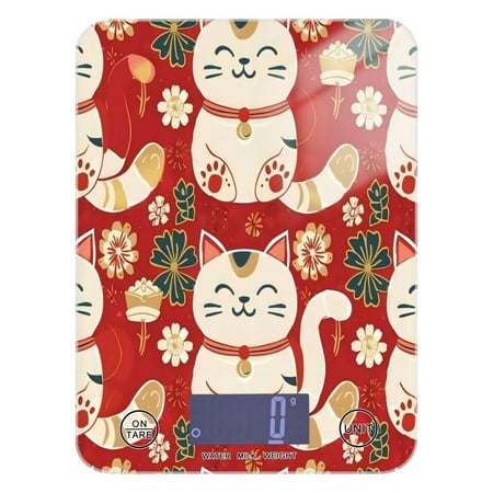 

Kitchen Electronic Scale Food Scale 7.68x5.71 inch Multifunctional Digital Kitchen Scale Tempered Glass Decorative Baking Cooking Meal Preparation Lucky Cat