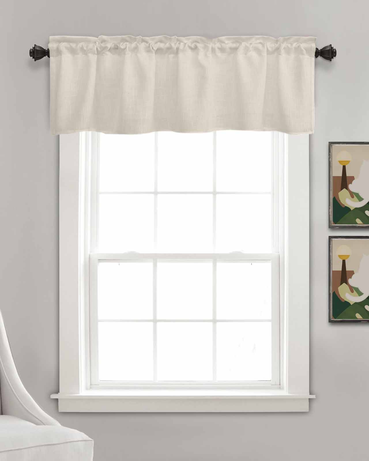 Beige Linen Curtain Valance for Bedroom/Bathroom/Kitchen/Living/Dining Room Window,Solid Color Pure Contemporary Minimalist Aesthetics Decor Pocket Topper Drapes Decorative Cafe Drapery 54"x18"