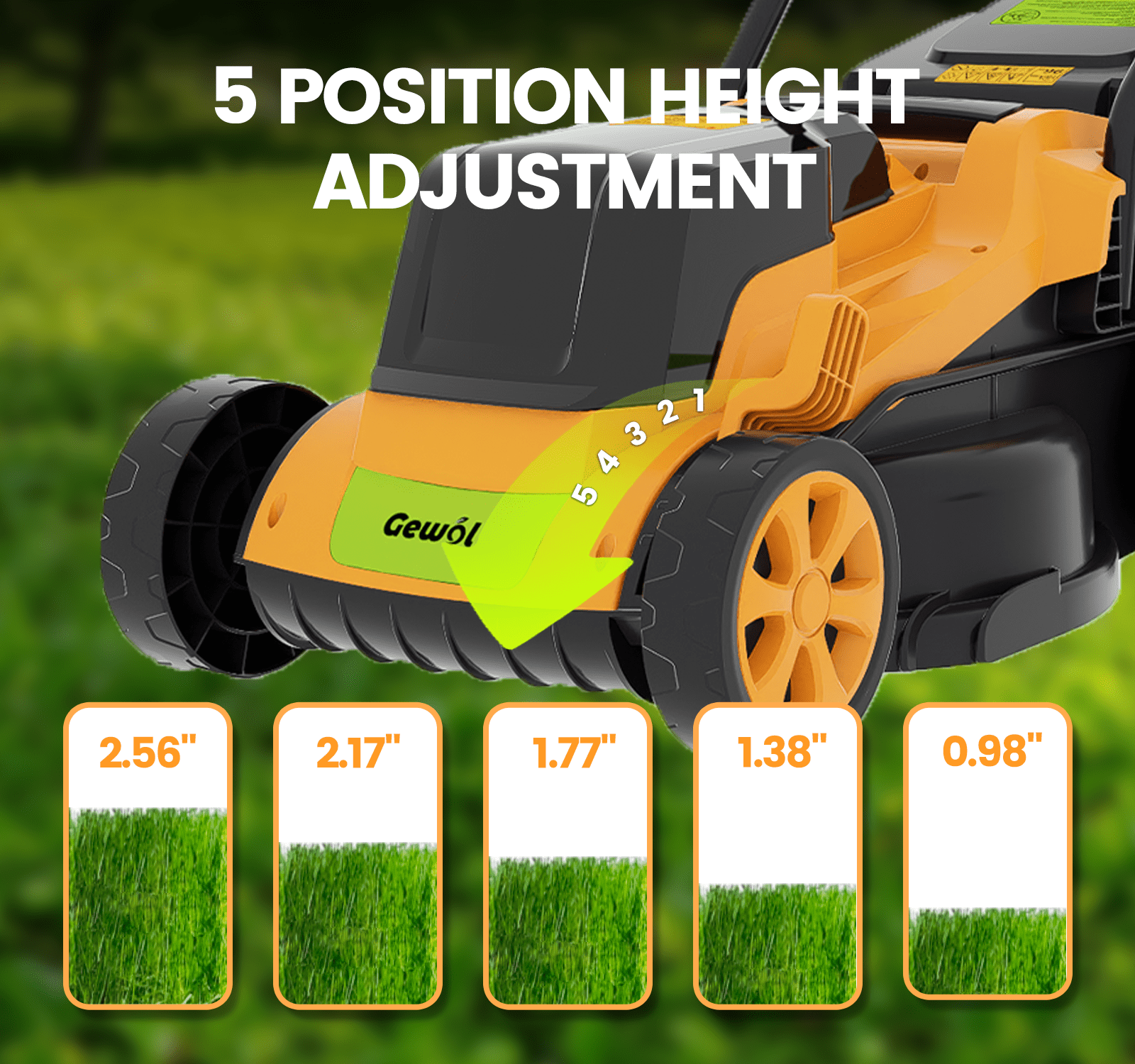Gewol 20V 13" Cordless Lawn Mower, Push Mower 5-Position Height Adjustment Ultralight with 2×4.0Ah Batteries & Fast Charger