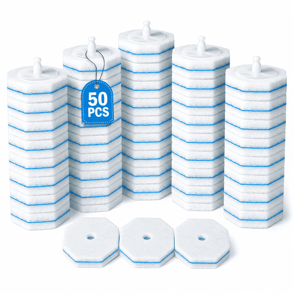 50PCS Toilet Bowl Wand Refills, Disposable Toilet Brush Replacement Heads, Bathroom Cleaning Pads Compatible with Household Toilet Brushes & Scrubbers, Toilet Cleaning Refill Pack