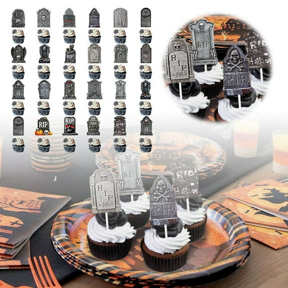 24pcs Halloween Cupcake Toppers Trick Or Treat Cake Topper For Halloween Birthday Decoration Witches Pumpkin Bat Ghost Party Supplies