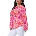 thumbnail image 4 of Agnes Orinda Women's Plus Size Floral Tops Notched V Neck Roll Long Sleeve Button Down Shirts Casual Blouses 1X Hot Pink, 4 of 6