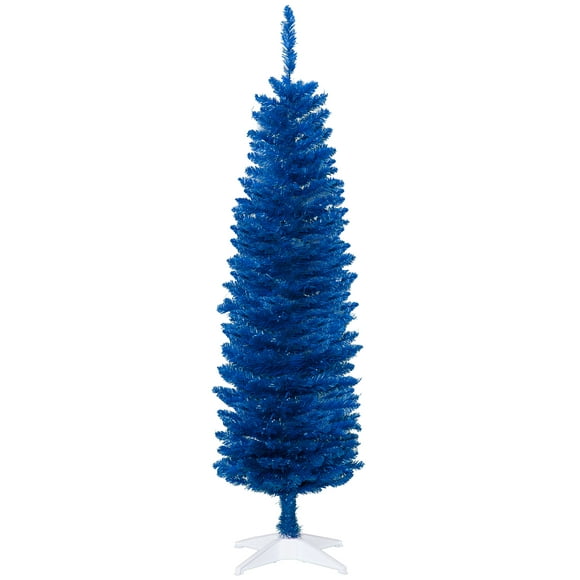 HOMCOM Sapin de Noël Artificiel Mince de 1,5 M, Arbre de Noël en Forme de Crayon, Bleu Profond