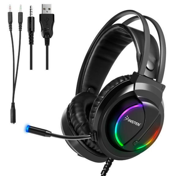 Gaming Headset with Mic - Wired Over-Ear Headphones with Microphone for PS5 PS4 PC Xbox Series X/S Nintendo Switch, 40mm Driver, RGB, 3.5mm Jack (Black)