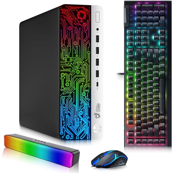 Restored HP RGB BX6G3 Desktop PC - Intel i5-6500 6th Gen - 16GB DDR4 Ram - 256GB SSD - Nvidia GeForce GT 1030 - RGB keyboard & Mouse - RGB SoundBar - WiFi - Windows 11 Pro - Gaming Computer (Refurbished)