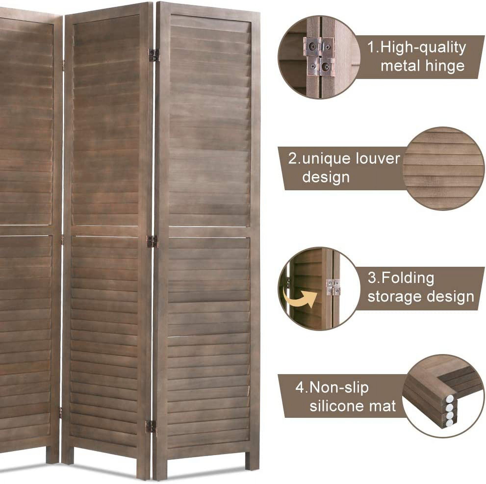 FDW Room Divider Partition 4 Panel Privacy Screen Folding Screen Wood Frame Screen for Home Office Bedroom,Brown