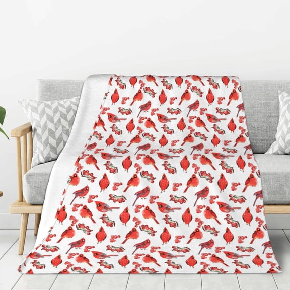 Fuzoiu Red Birds Print Flannel Throw Blanket,Light Weight Warm Decorative,Throw Blanket Cover for Sofa, Couch, Bedroom,Travel-60"x50"