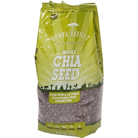 Dunya Harvest - Whole Chia Seeds - 567g (1ct) - Premium Raw Black Chia Seeds for Healthy Food Preparation, Bakeries, and Retail Distribution (1ct)
