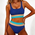 thumbnail image 2 of UTSJKR Women's Colorblock Ribbed High Waisted Bikini Set, Square Neck 2 Piece Bathing Suit for Summer Fashion Beach Style Blue M, 2 of 9