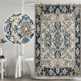thumbnail image 4 of Boho Navy Blue Shower Curtain Set - 72" x 78" Washable Bathtub Curtain with 12 Hooks, Vintage Southwestern Geometric Ethnic Waterproof Fabric Stall Shower Curtains for Bathroom/Bathtub Décor, 4 of 6