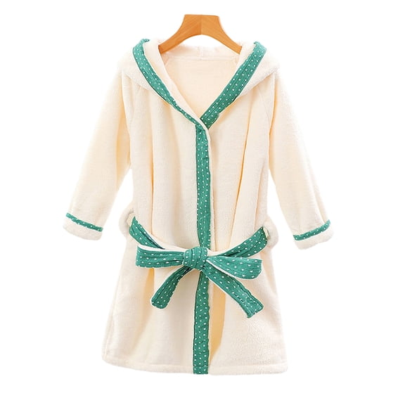 WOLLED Kids Hooded Fleece Solid Robe with Cute Cartoon Ears Premium Soft Bath Robe Checkered Binding Bathrobe for Toddlers 5-12 Years Old