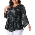 thumbnail image 2 of DARING DIVA Women's Plus Dressy V Neck Mesh Casual Flowy Blouse 1X Black, 2 of 6