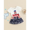 thumbnail image 2 of Suealasg Baby Girls 4th of July Outfits Short Sleeve Letter Embroidery Romper Tops Star Stripe Print Shorts Set 2pcs Newborn Summer Independence Day Clothes, 2 of 8