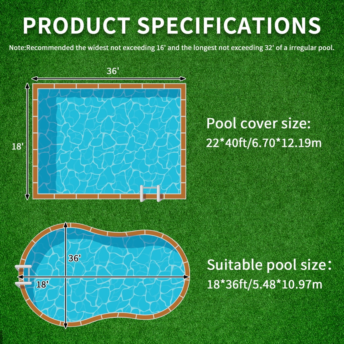 18x36ft Rectangle Summer Wave Swimming Pool Cover, AllWeather Inground