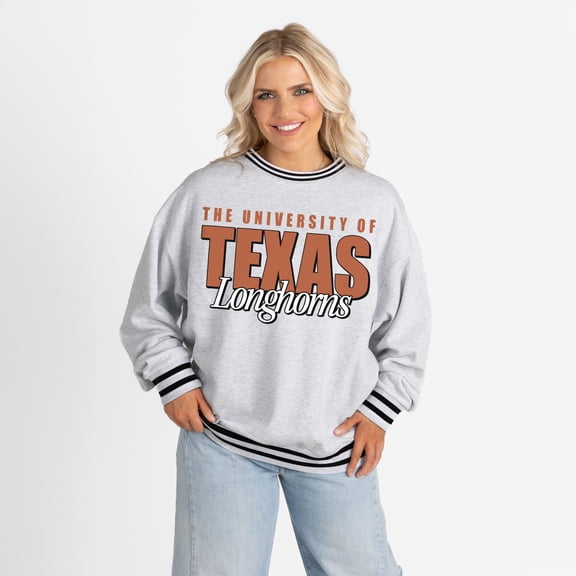 Women's Gameday Couture Gray Texas Longhorns Oversized Showdown Ringer Stripe Sweatshirt
