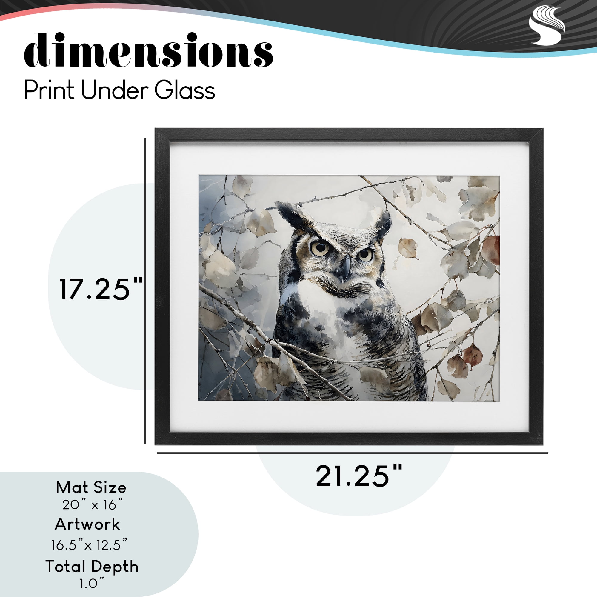 Stupell Industries Horned Owl Perched Black Framed Print Under Glass, design by Franklyn Gregory