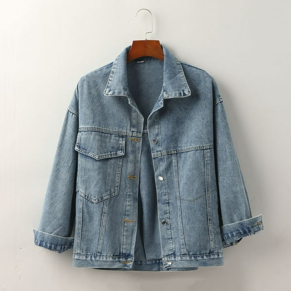 TTHXQING Women's Jacket Long Sleeve Button Down Blue Jean Jacket Open Front Long Sleeve Outwear Jackets for Women Fashion