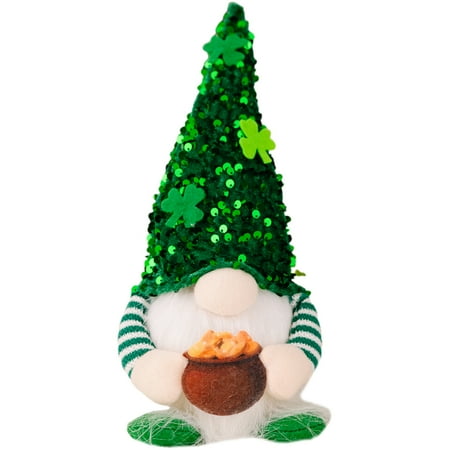 

Luminous St. Patrick s Day Gnome Doll Clover Pattern Dwarf Doll Adornment Party Photo Prop