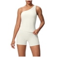 thumbnail image 3 of XUNKUSGA Workout Sets for Women Fashion One Shoulder Tops and High Waist Biker Shorts 2 Piece Sets for Women Soild Color Seamless Stretchy Matching Workout Sets,White,S, 3 of 7