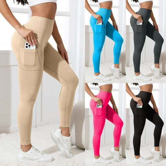 CHENge Leggings with Pockets for Women Relaxed Fit Moisture-Wicking Scrunch High Waisted Yoga Pants for Workout Athletic Sports