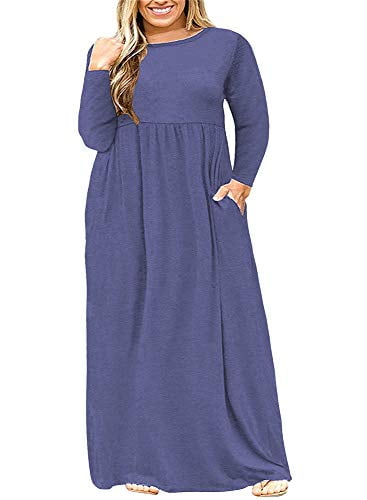 BISHUIGE Women Summer L-4XL Plus Size Maxi Dress Long Dresses with Pockets 