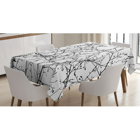 Spring Nature Table Home Decor Tablecloth, Branches with Leaf Buds Spring Woodland Country Nature Monochromic Decoration, Rectangular Table Cover for Dining Room Kitchen, 60 X 84 Inches, Balck White, by Ambesonne ()