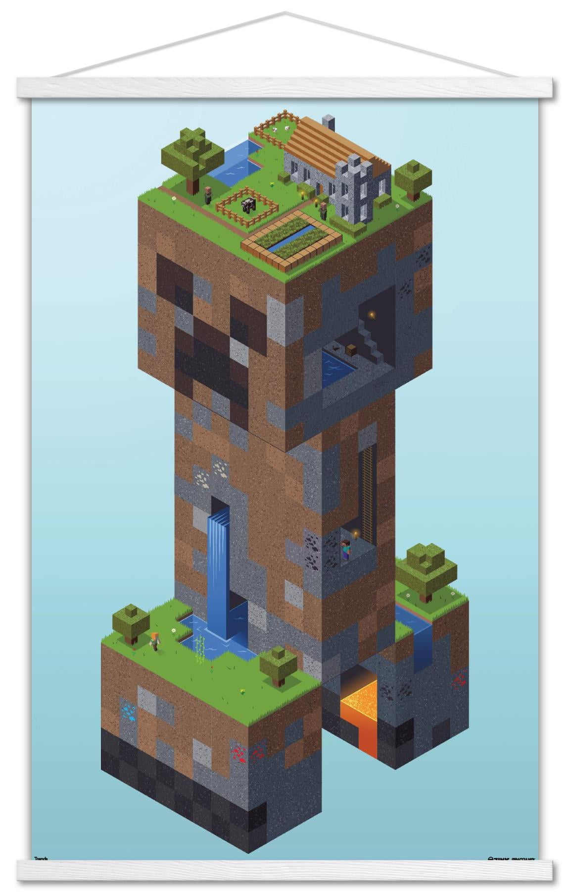 Minecraft Creeper Village Wall Poster with Wooden Frame, 22.