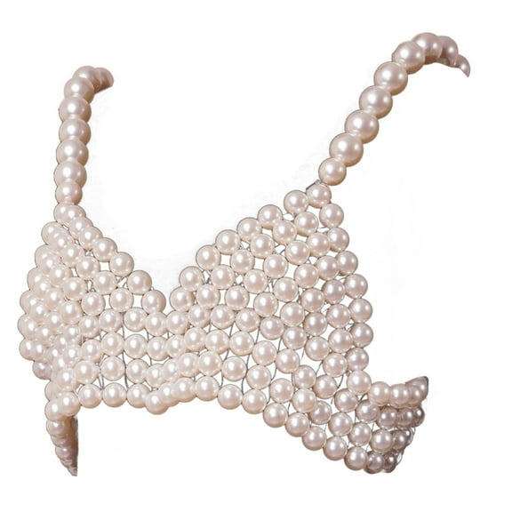 Streetwear Deep V Neck Pearl Vest Women Fashion Crop Top SleevelessSe--Tops