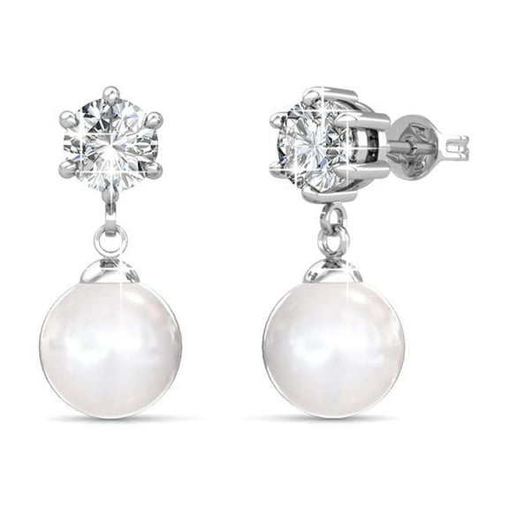 Cate & Chloe June 18k White Gold Plated Shell Pearl Drop Earrings with Swarovski Crystals for Women