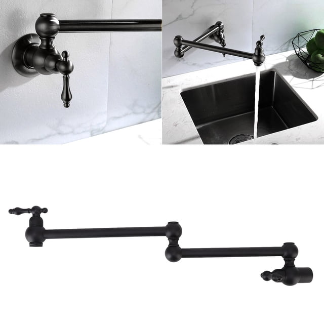 G1 / 2 Wall Mounted Kitchen Faucet, Stretchable Swing Arm Sink Faucet Folding Stretchable Single Cold Faucet Single Cold 360 Degree Rotating Sink Faucet Folding Copper Water Tap