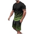thumbnail image 2 of UVEASISHA Track Suit for Men 2 Piece Outfits Big and Tall Stretch Workout Sets Trendy Gradient Tee Tops and Short Set Army Green XXXL, 2 of 7