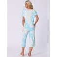 thumbnail image 3 of DARING DIVA Short Sleeve Lounge Set Tie Dye Capri Pants 2 Pieces XL Green, 3 of 6