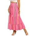 thumbnail image 4 of INSPIRE CHIC Women's Boho Tassels Straps Flowy Pattern Tiered Maxi Skirt L Pink, 4 of 6