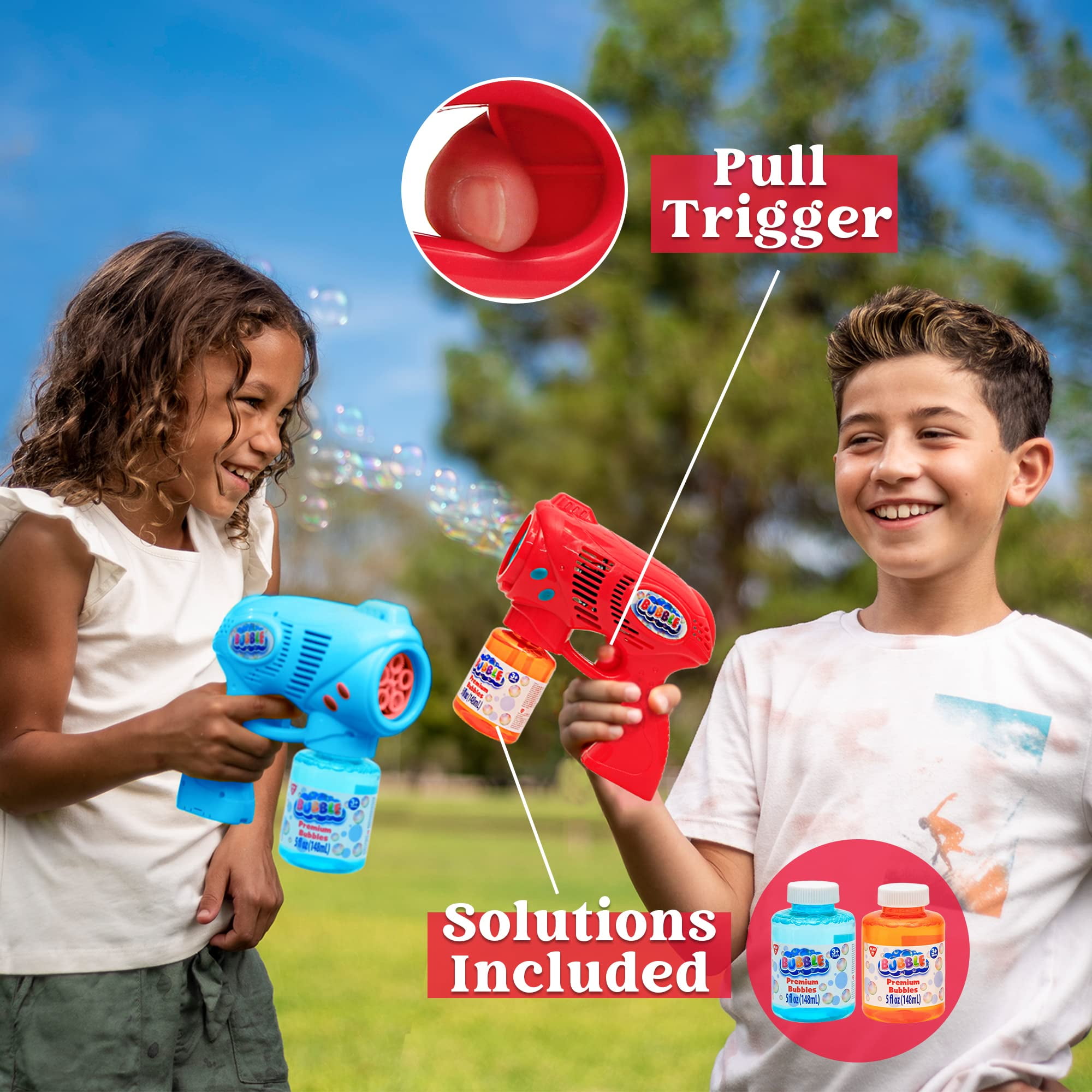 SYNCFUN 2 Pack Automatic Bubble Blaster Set - Leak-Proof Bubble Machine with 10 oz Refill Solution - Portable Bubble Blower for Outdoor Events, Family Gatherings, Parties & Easter Basket Stuffers