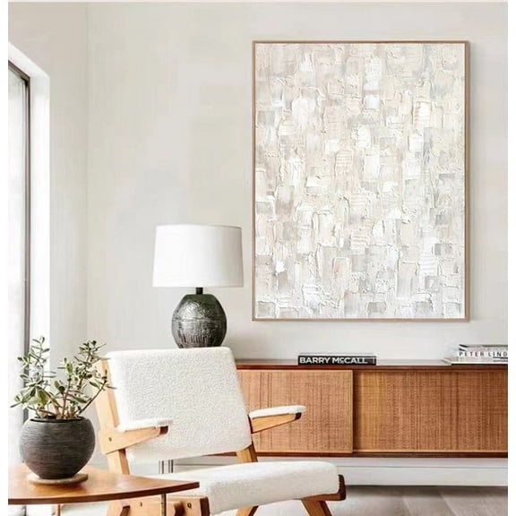 Luvia White Textured Poster Wall Art Minimalist Neutral Beige and White Thick Contemporary Abstract Artwork, 8x12 UNFRAMED