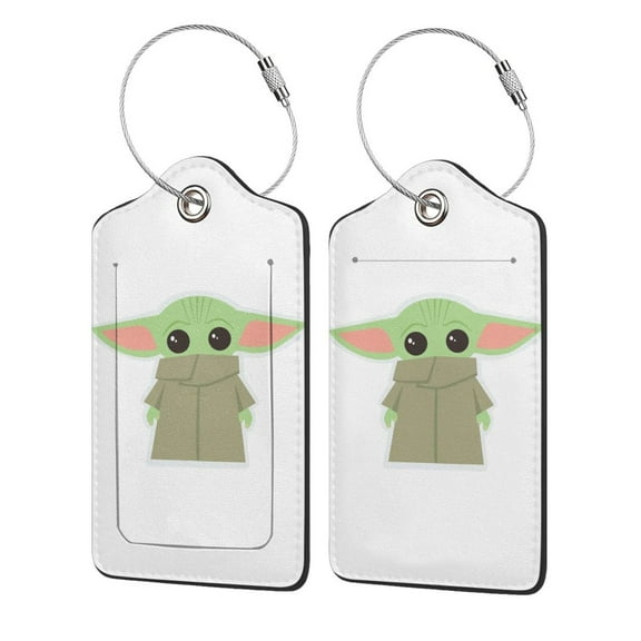 Mandalorian Baby Yoda Luggage Tag (2 Pcs), Cartoon Anime Pu Leather Suitcase Tags With Metal Ring Travel Gifts