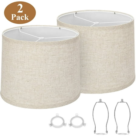 Aovky Lamp Shades Set of 2, Drum Lampshades 11.6" Top x 12.6" Bottom x 9.8" Height with Spider Fitter, Large Beige Replacement Fabric Lampshades for Table Lamps and Floor Lamps, Easy Assembly